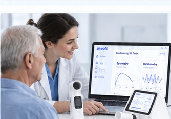 A clinician and patient reviewing test results together