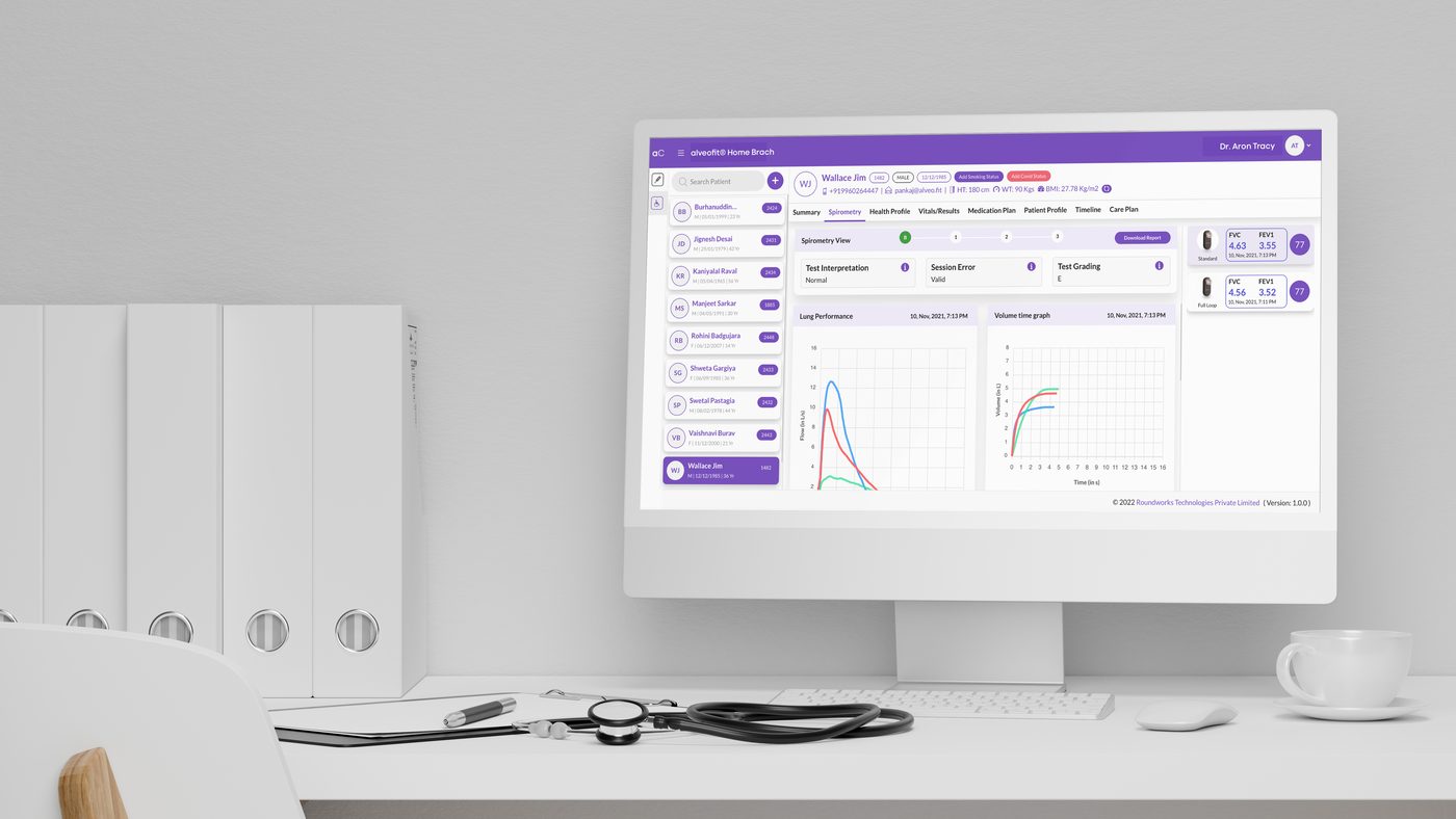 The alveoConnect clinical platform on a monitor